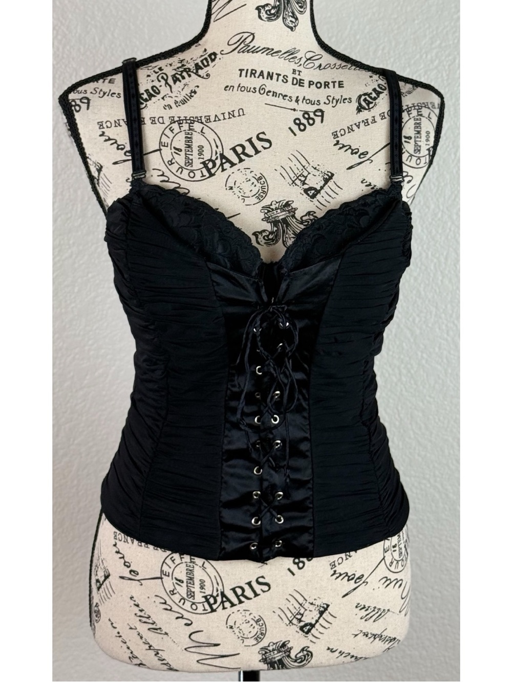 Claudio Milano Women's Black Y2K Lace-Up Corset Milkmaid Blouse Tank Top Large